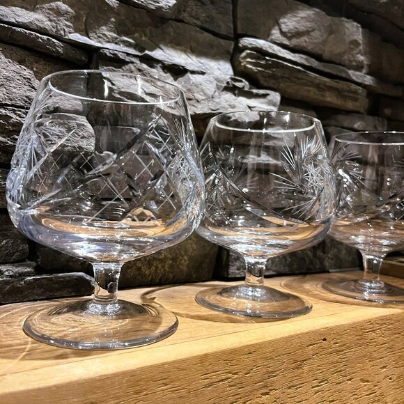 ELEGANT CRYSTAL Water or Brandy Snifter Glasses 3 plus 1 set Pinwheel - Picture 2 of 11